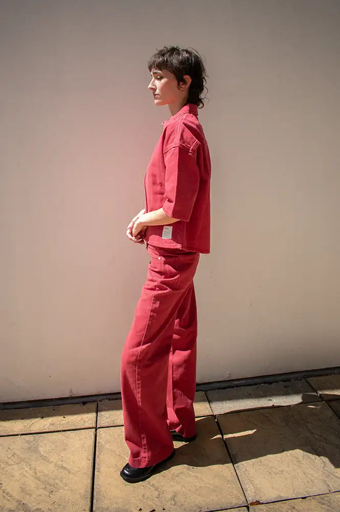 Numph Hamilton Washed Mulberry Red HR Wide Jeans