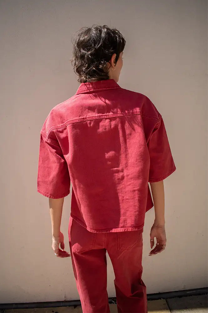 Numph Hamilton Washed Mulberry Red Denim Shirt