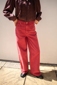 Numph Hamilton Washed Mulberry Red HR Wide Jeans