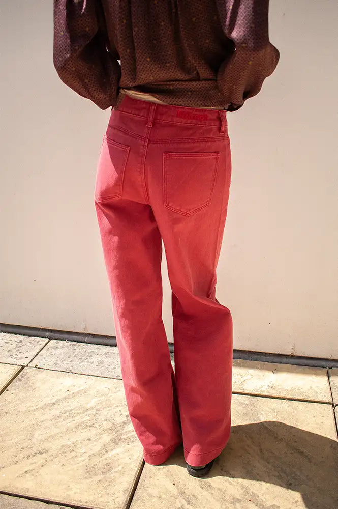 Numph Hamilton Washed Mulberry Red HR Wide Jeans