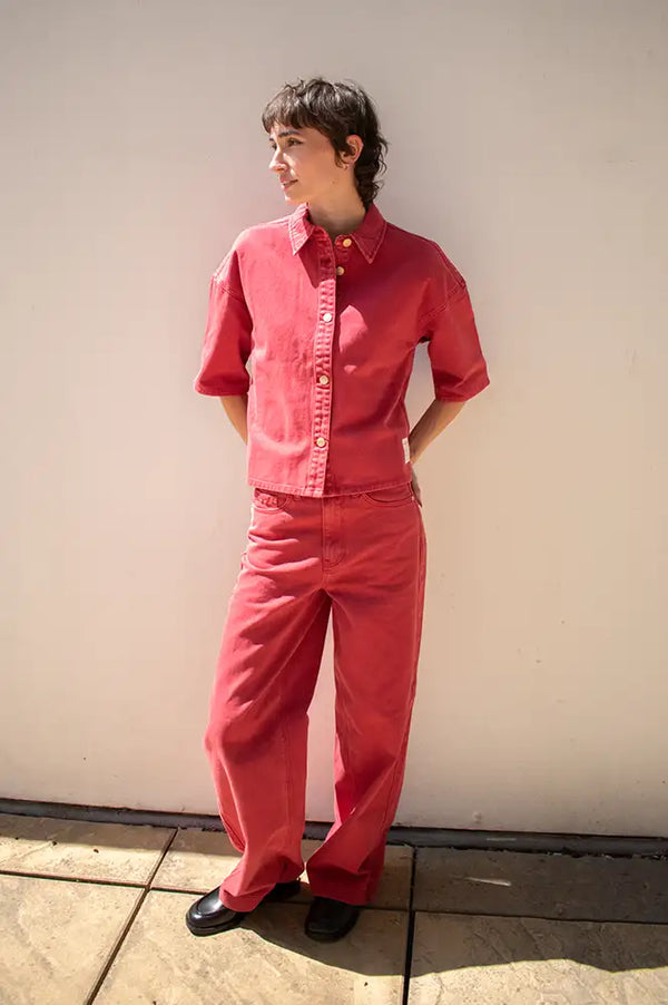 Numph Hamilton Washed Mulberry Red HR Wide Jeans