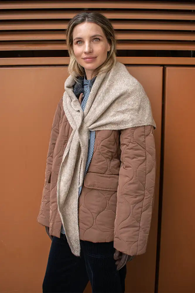 ICHI Gry Oatmeal Melange Knitted Triangle Scarf