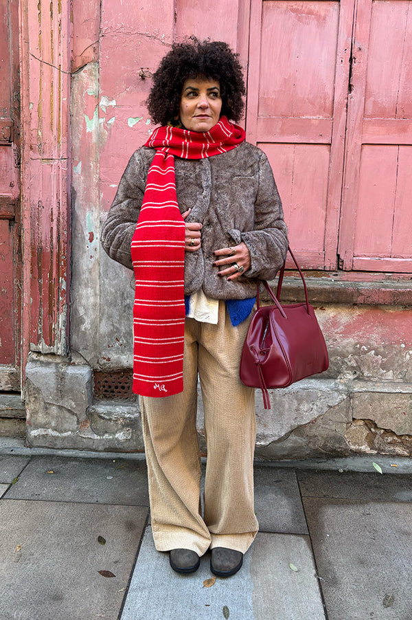 Damson Madder Red And Oatmeal Hooded Scarf