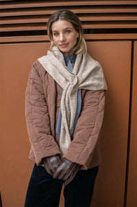 ICHI Gry Oatmeal Melange Knitted Triangle Scarf