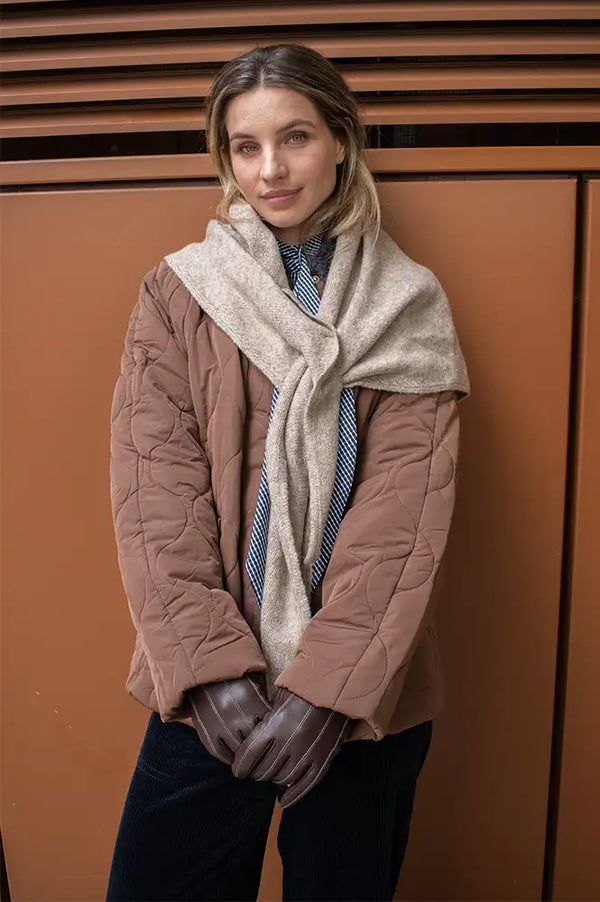 ICHI Gry Oatmeal Melange Knitted Triangle Scarf