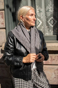 Object Opal Grey and Black Padded Check Scarf