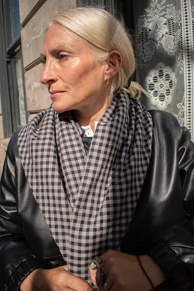 Object Opal Grey and Black Padded Check Scarf