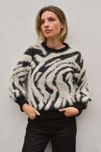 Object Hollow Black & Birch Zebra Pullover