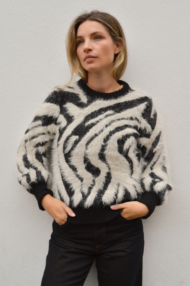 Object Hollow Black & Birch Zebra Pullover
