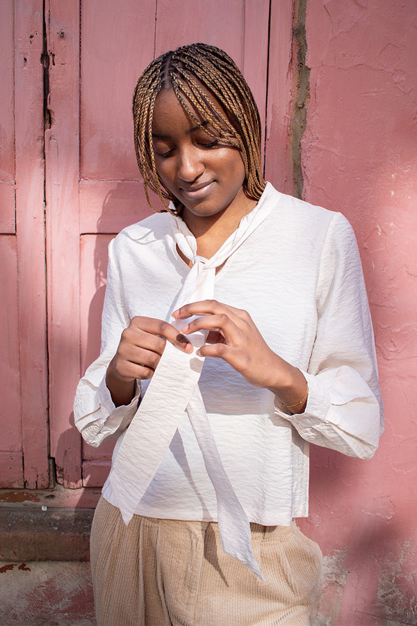 Object Jacira Cream Pussy-Bow Blouse - The Mercantile London