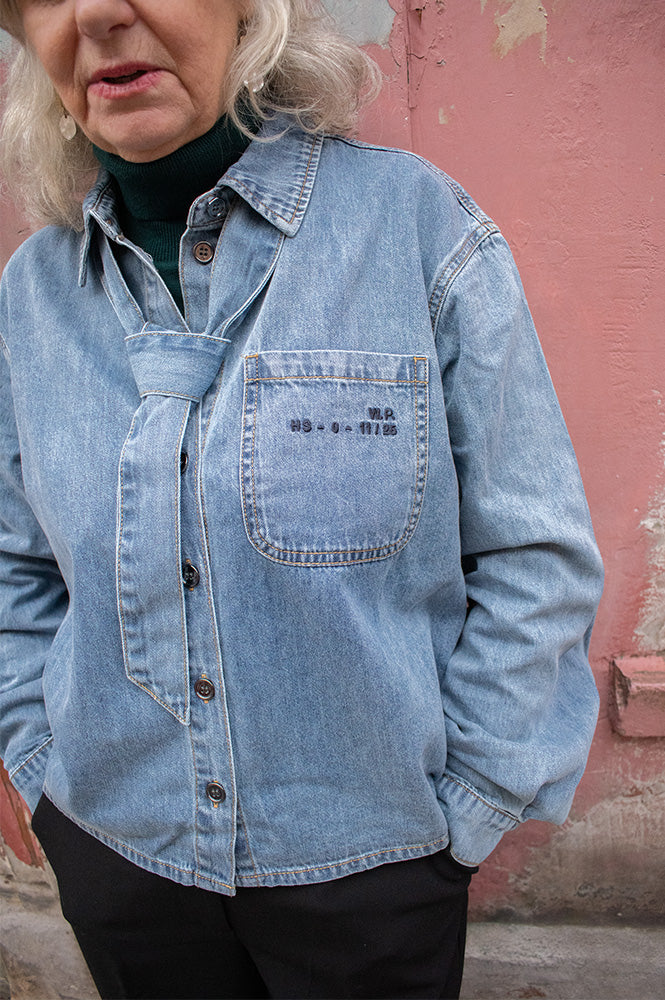 Object Vilma Short Denim Bow Shirt