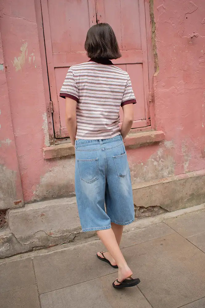 Object Rosie Light Blue Denim Culotte Shorts - The Mercantile London