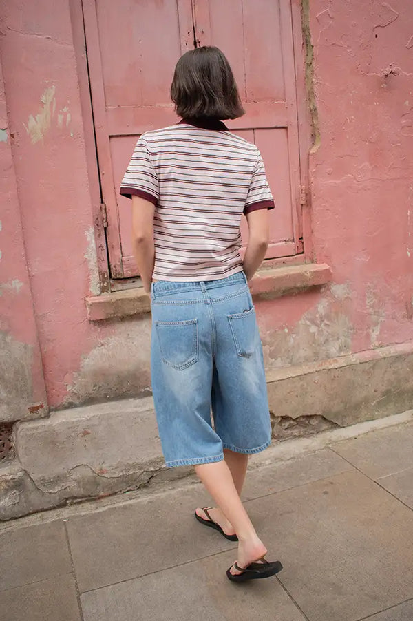 Object Rosie Light Blue Denim Culotte Shorts - The Mercantile London