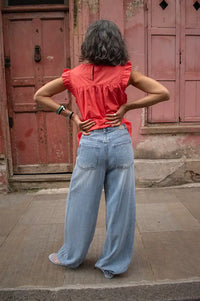 Frau Stockholm Hot Coral Frill Blouse