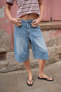 Object Rosie Light Blue Denim Culotte Shorts - The Mercantile London