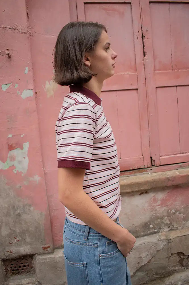 Dr Denim Jade Polo Pink Stripe - The Mercantile London