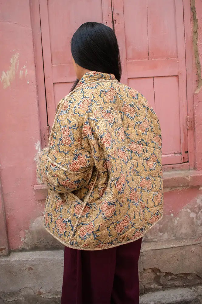 Cotton Conscious Ochre Block Print Reversible Kimono Jacket