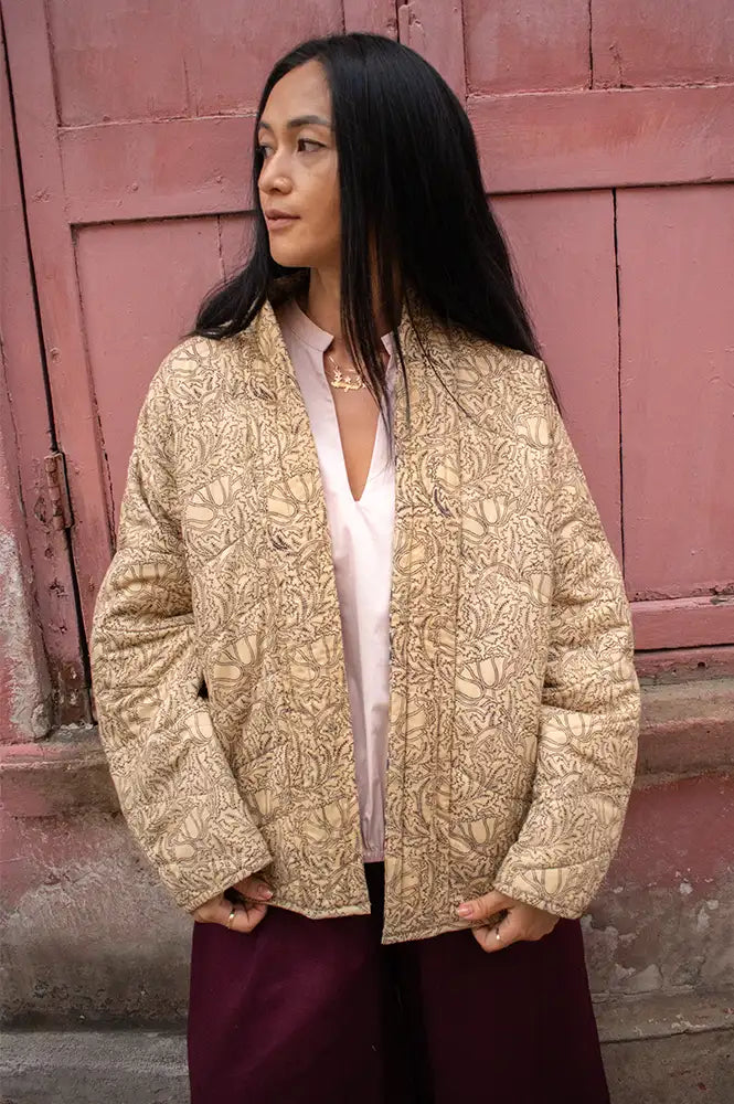 Cotton Conscious Ochre Block Print Reversible Kimono Jacket