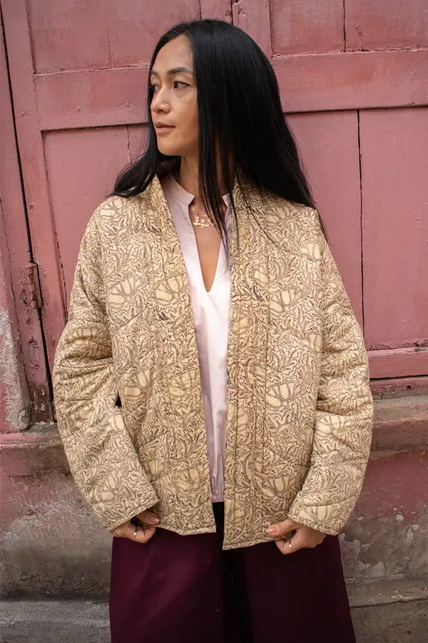 Cotton Conscious Ochre Block Print Reversible Kimono Jacket