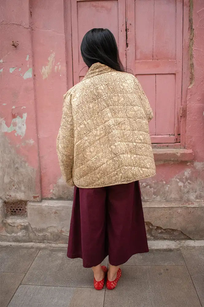 Cotton Conscious Ochre Block Print Reversible Kimono Jacket