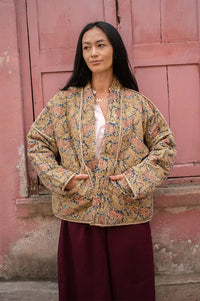 Cotton Conscious Ochre Block Print Reversible Kimono Jacket