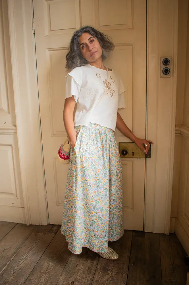 Daydress Drew Vintage Olive Flowers Skirt - The Mercantile London
