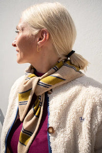 Nice Things Light Beige & Olive Striped Triangle Scarf