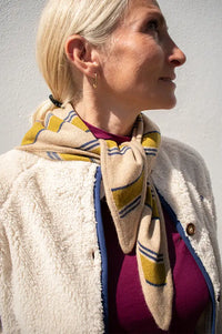 Nice Things Light Beige & Olive Striped Triangle Scarf