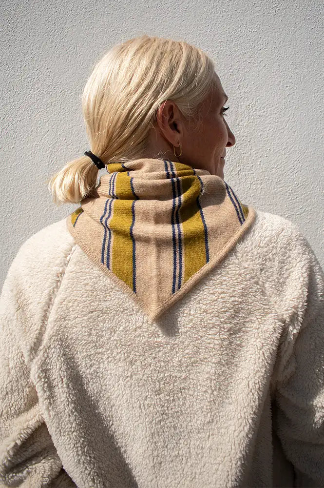 Nice Things Light Beige & Olive Striped Triangle Scarf