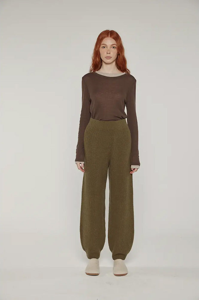 Amente Dark Olive Cashmere Blend Pants