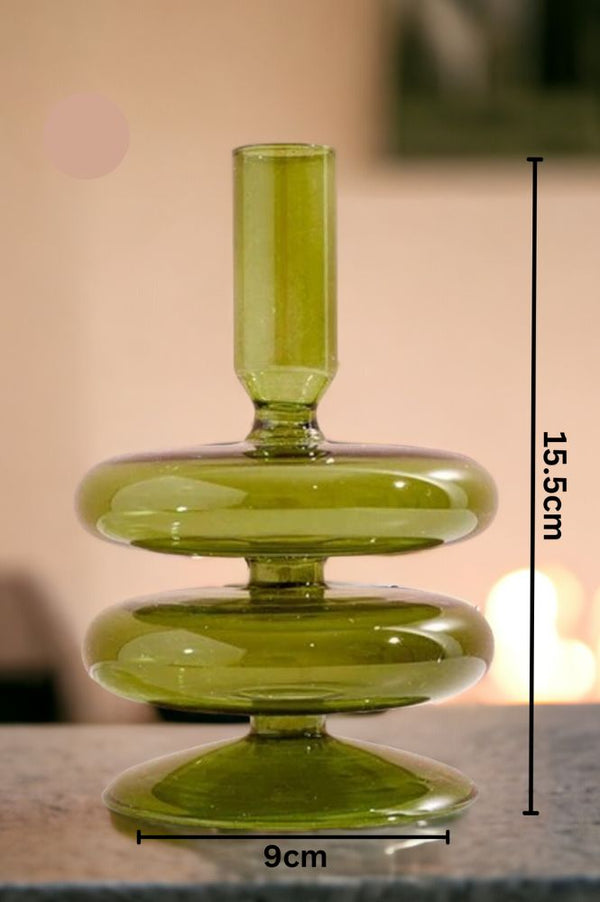 Ivore Olive Green Glass Candlestick Holder - The Mercantile London