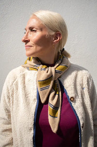 Nice Things Light Beige & Olive Striped Triangle Scarf