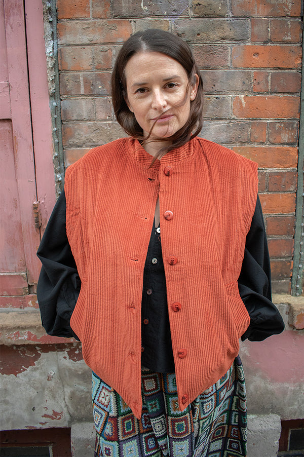 Garance Bresil Terracotta Corduroy Sleeveless Jacket - The Mercantile London