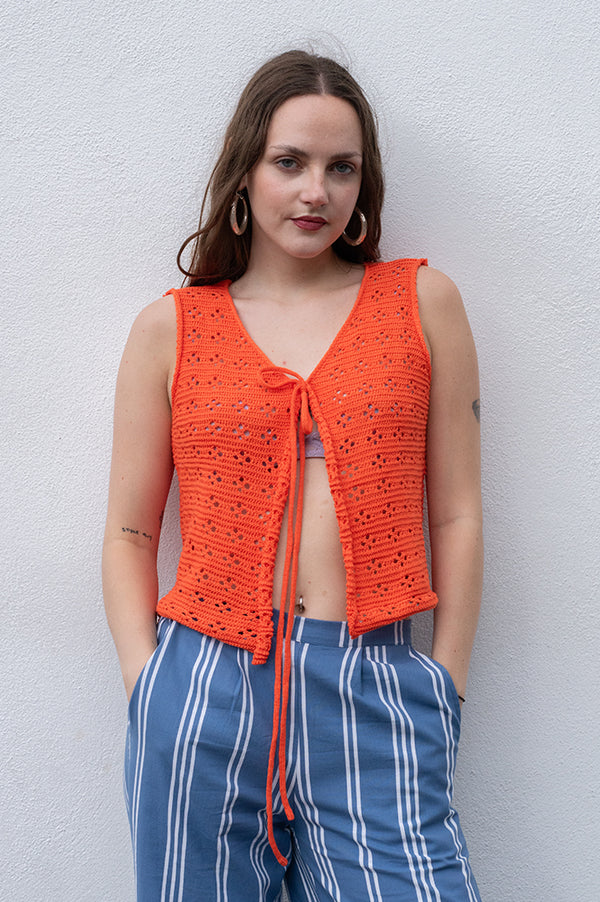 Compania Fantastica Orange Knit Bow Top - The Mercantile London