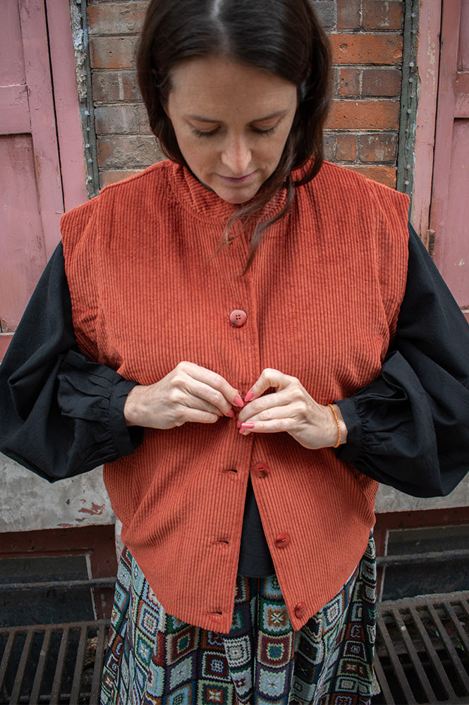 Garance Bresil Terracotta Corduroy Sleeveless Jacket - The Mercantile London