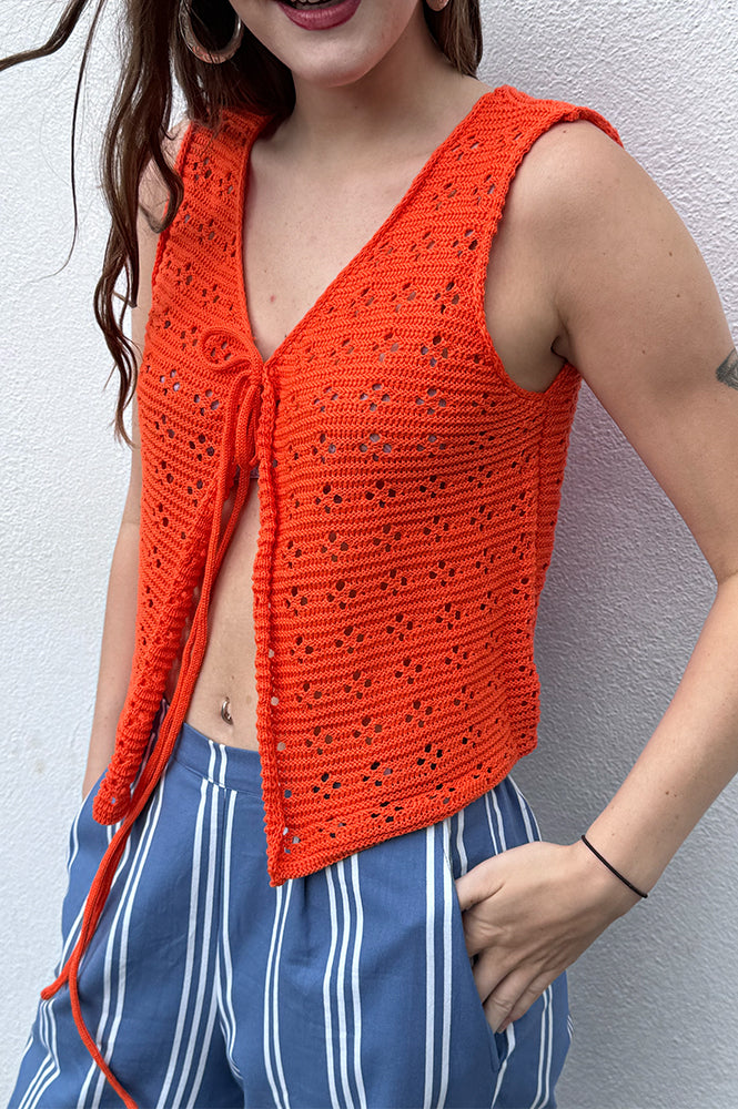 Compania Fantastica Orange Knit Bow Top - The Mercantile London
