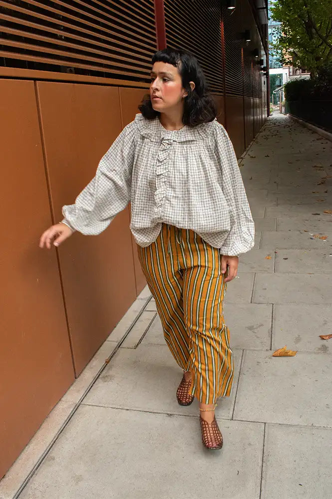FRNCH Dorset Cream Checked Ruffle Blouse