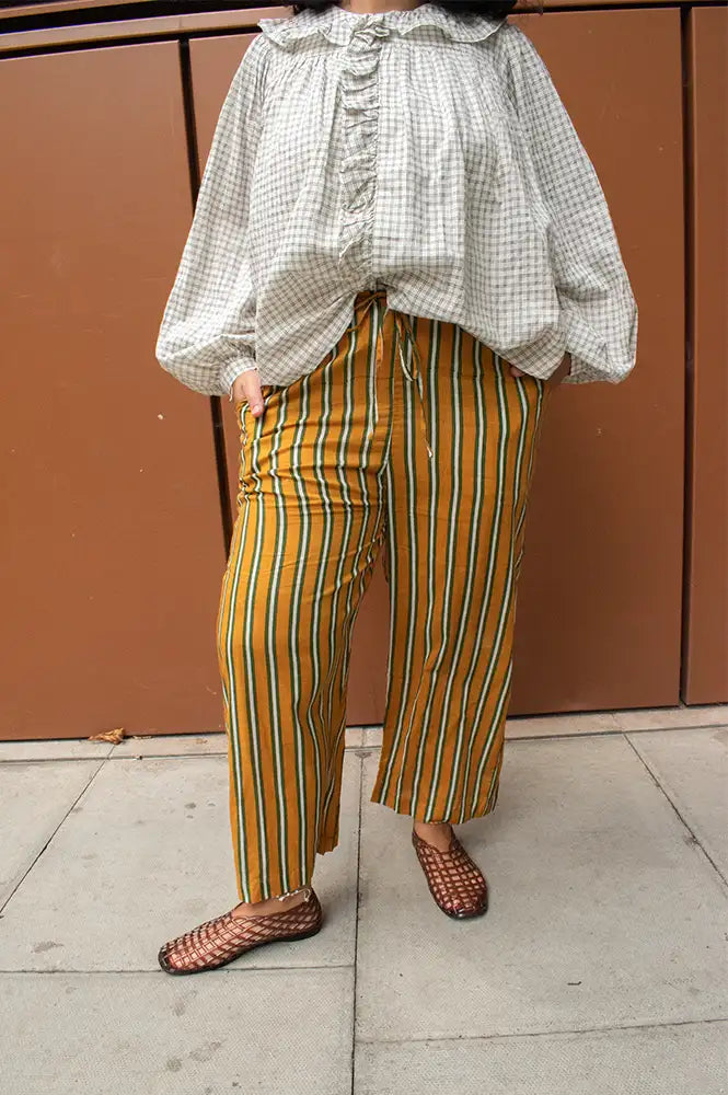 Mercantile Yellow Striped Printed Cotton Trousers