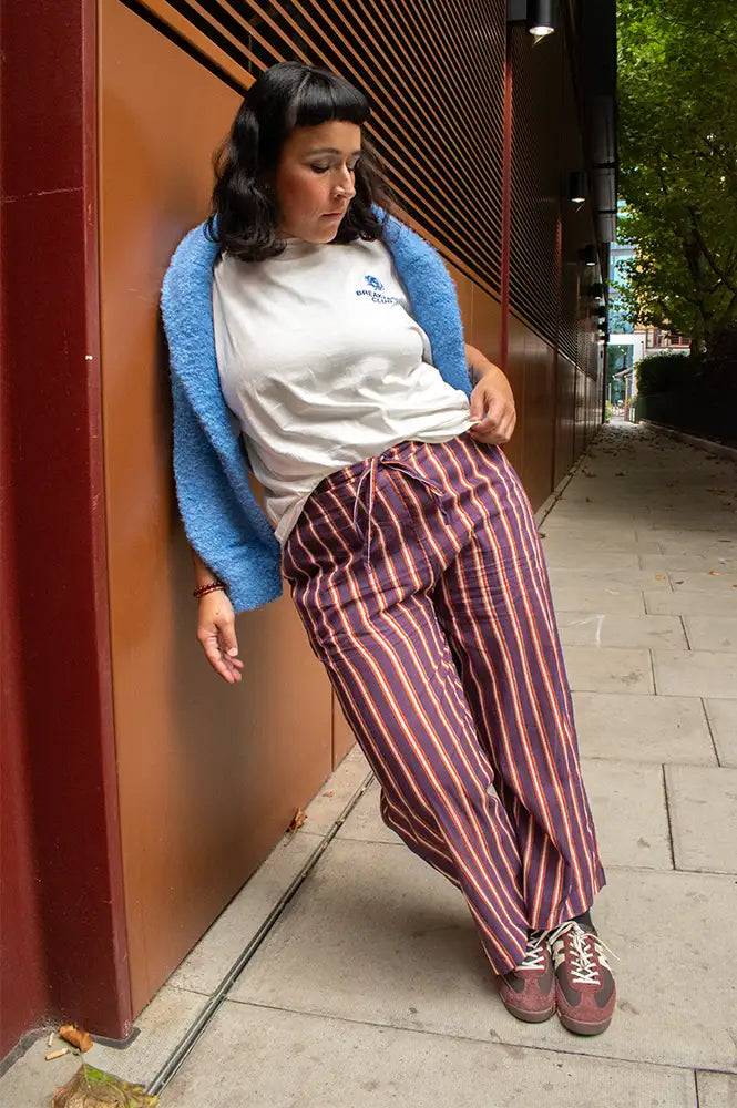 Mercantile Purple Striped Printed Cotton Trousers