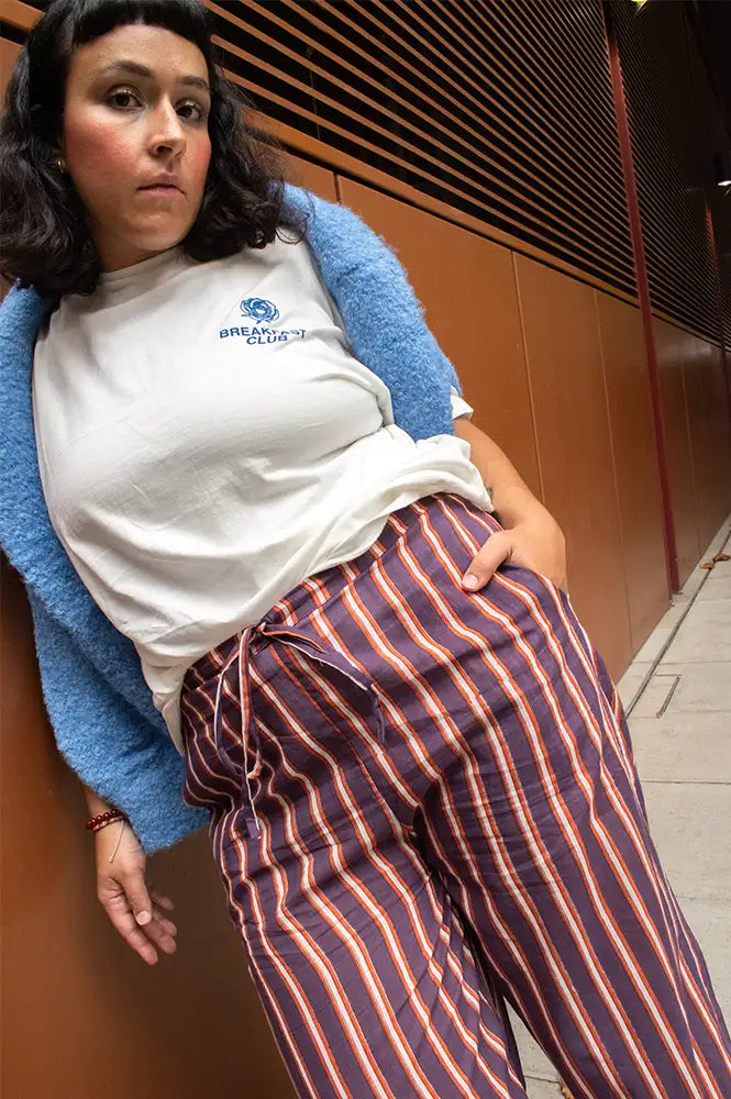 Mercantile Purple Striped Printed Cotton Trousers