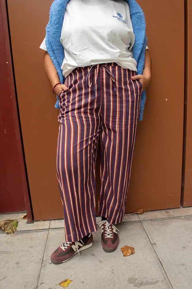 Mercantile Purple Striped Printed Cotton Trousers