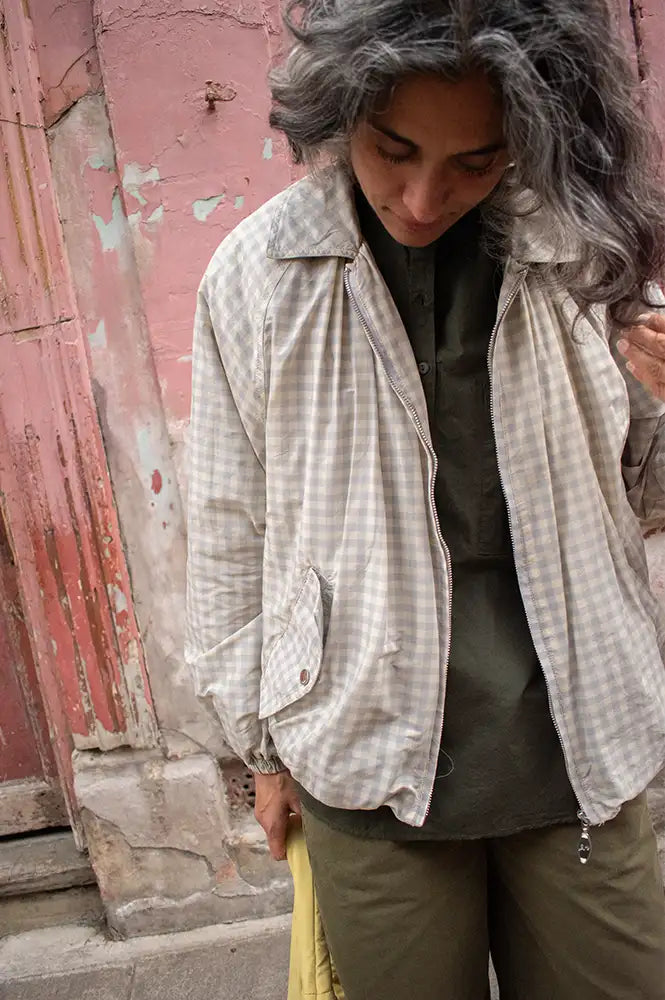 Damson Madder Lailah Oyster Gingham Lightweight Bomber