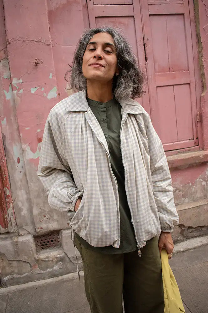 Damson Madder Lailah Oyster Gingham Lightweight Bomber