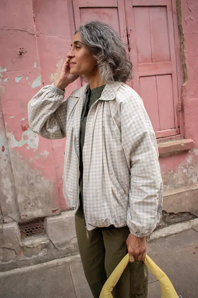 Damson Madder Lailah Oyster Gingham Lightweight Bomber