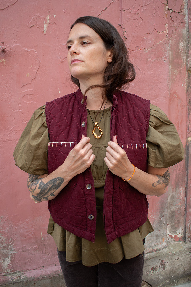 Seventy + Mochi Pablo Quilted Mulberry Sleeveless Vest - The Mercantile London