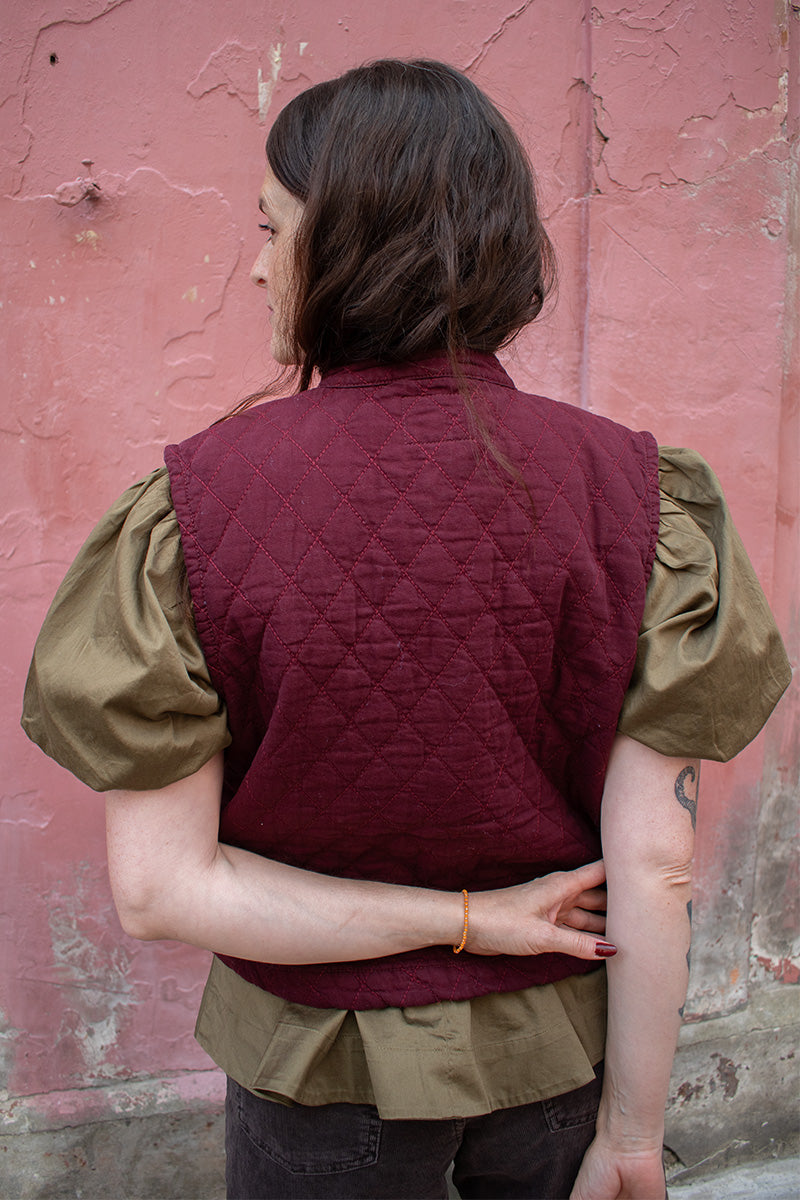 Seventy + Mochi Pablo Quilted Mulberry Sleeveless Vest - The Mercantile London