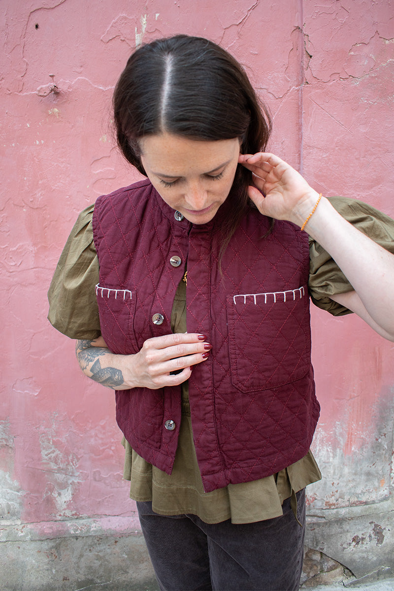 Seventy + Mochi Pablo Quilted Mulberry Sleeveless Vest - The Mercantile London