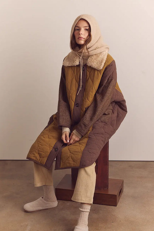 Amente Collared Patch Quilted Coat