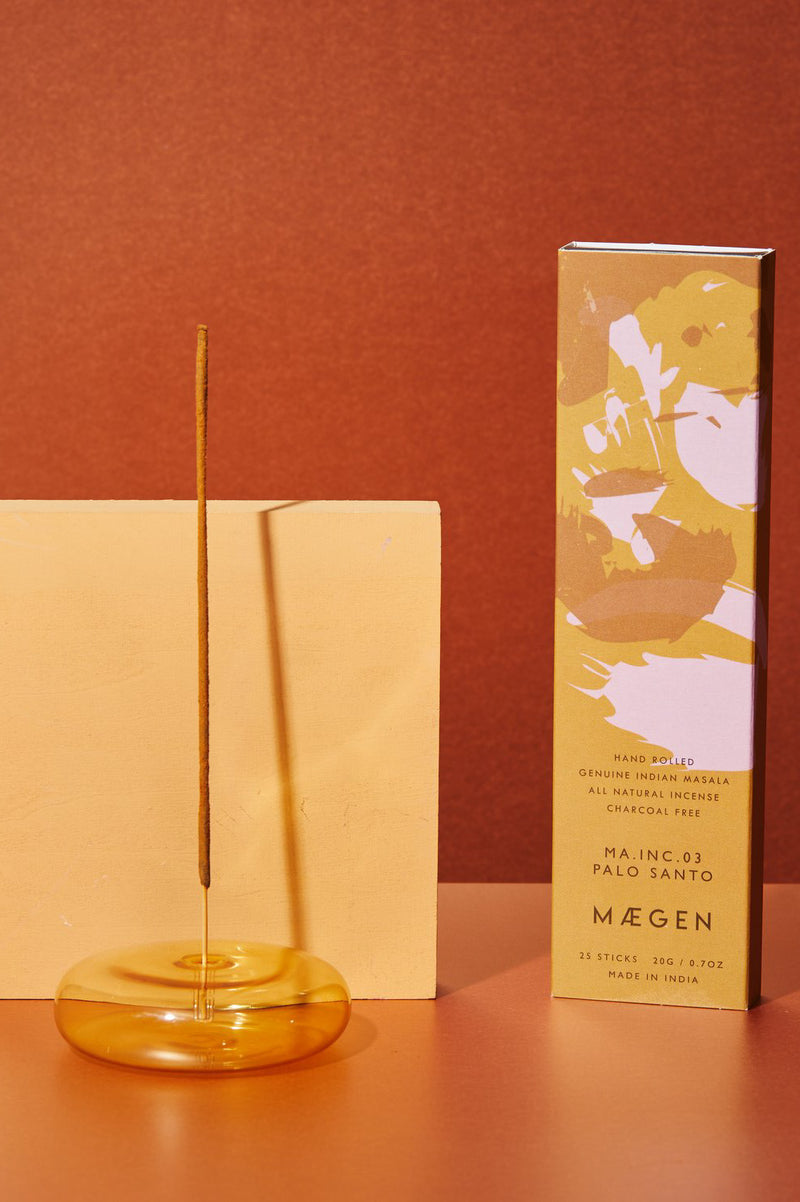 MÆGEN Yellow Dimple Hand Blown Glass Incense Holder - The Mercantile London