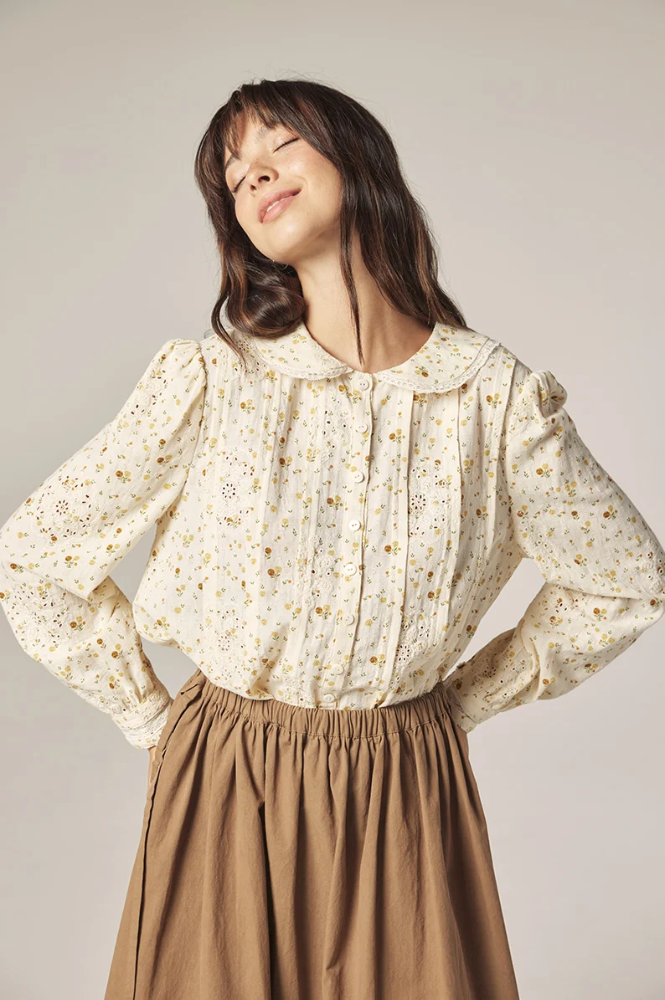 Amente Cream & Yellow Peter Pan Collar Shirt